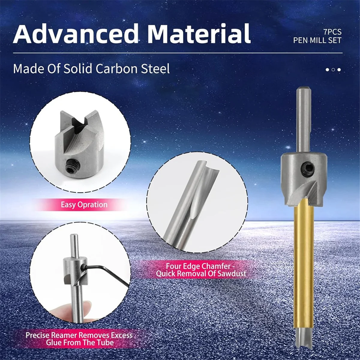 ABKY-7Pcs Pen Mill Set, Pen Barrel Trimming System with Pilot Cutter Shafts, 7mm, 8mm, 3/8 Inch, 10mm Mill Trimmer Set