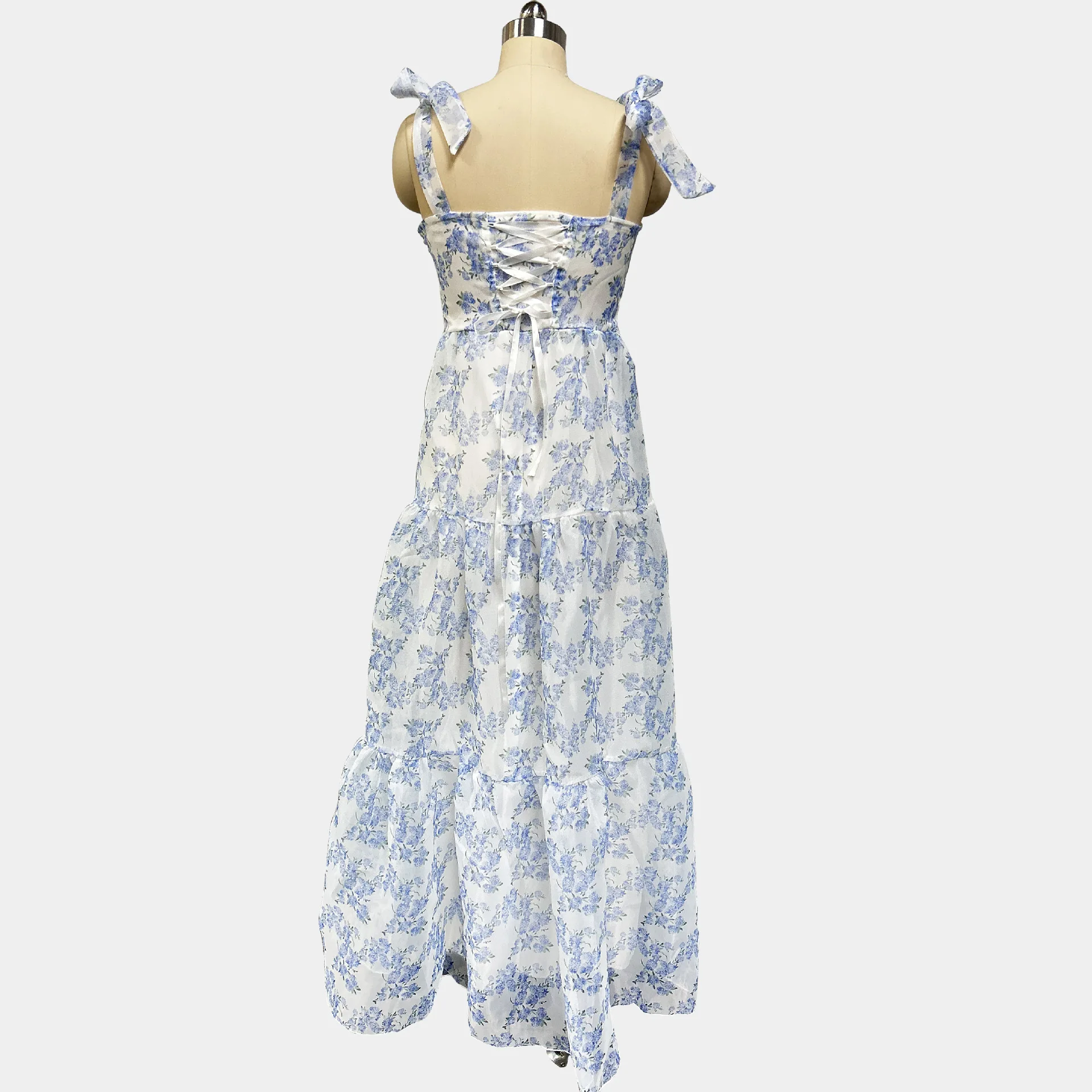 Vestido sem mangas floral boêmio feminino, vestido suspenso, sem encosto, cintura alta, em camadas, Swing, elegante, novo, 2023