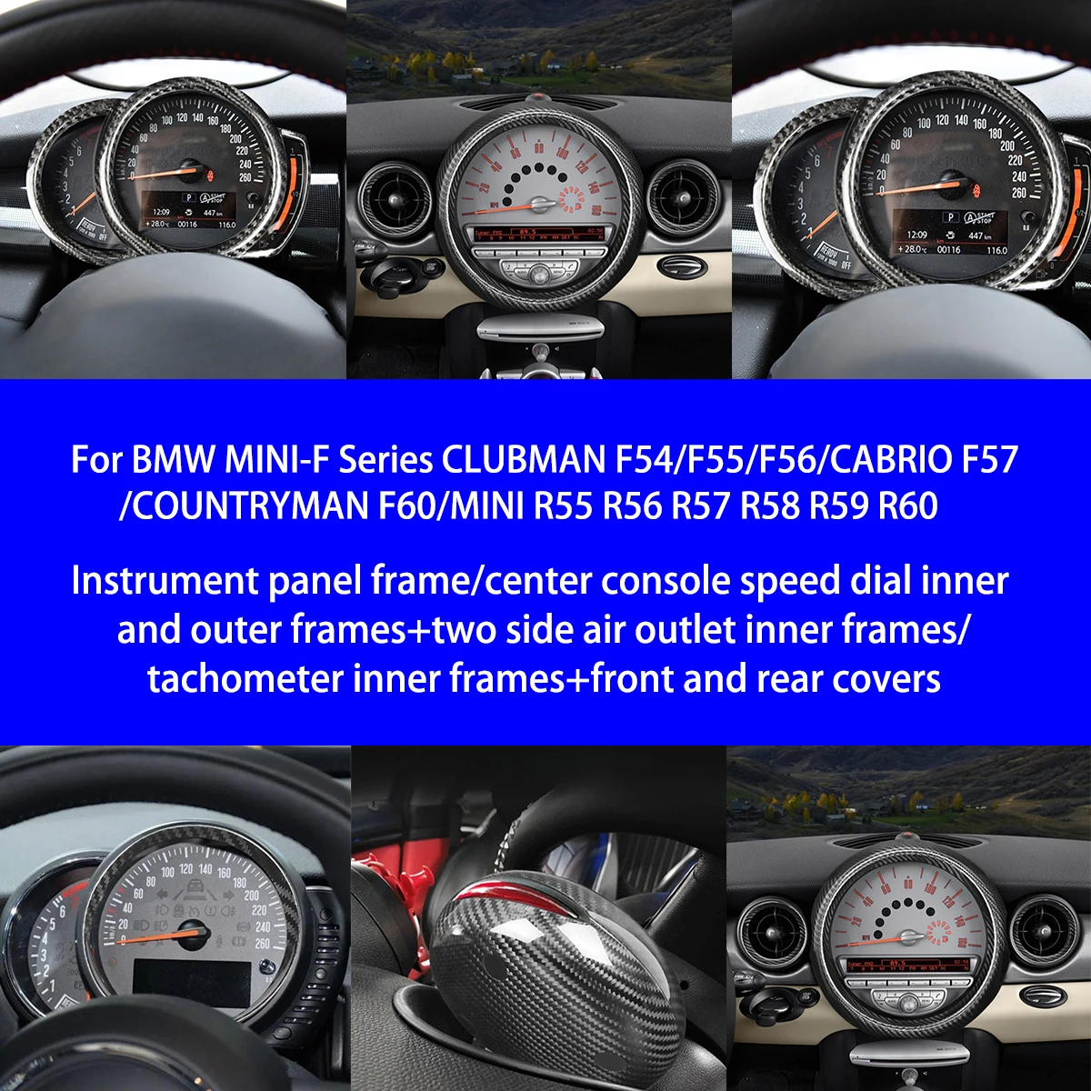 

Подходит для BMW MINI-F серии F54/F55/F56/F57/F60R55 R56 R57 R58 R59 R60, циферблат скорости инструмента из сухого углеродного волокна, внутренние детали