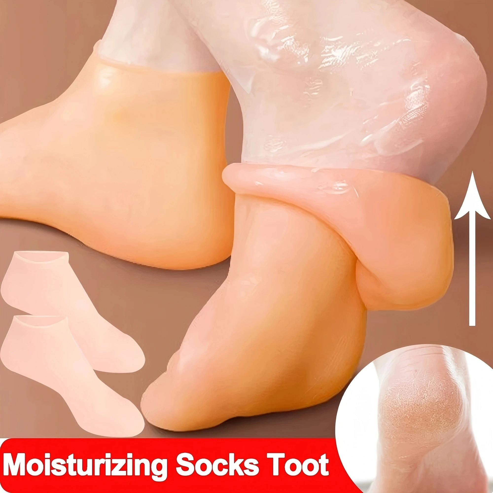 Silicone Protective Moisturizing Socks Foot Cover Light Beige-Friend Spa Massage Moisturizing Gel Socks for Dry Cracked Feet Foo