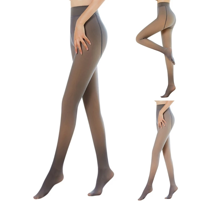 Women Warm Fake Translucent Pantyhose Faux Fleece Lined Stockings Opaque Tights