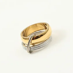 Vintage Two Colors Rings For Women Girl Stainless Steel Irregular Finger Rings For Women Men Party Jewelry Gift