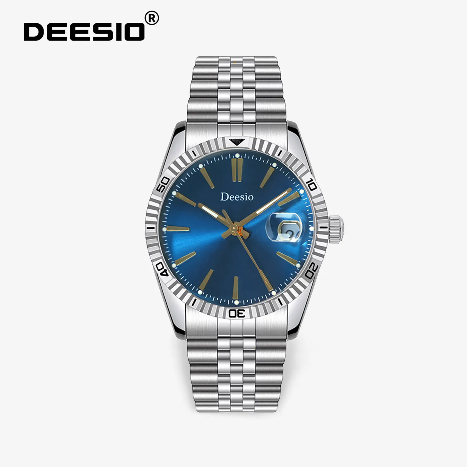 Deesio Automatische mechanische Uhr für Herren, luxuriös, Edelstahl, wasserdicht, leuchtend, Business-Kleid-Armbanduhr, Saphirglas