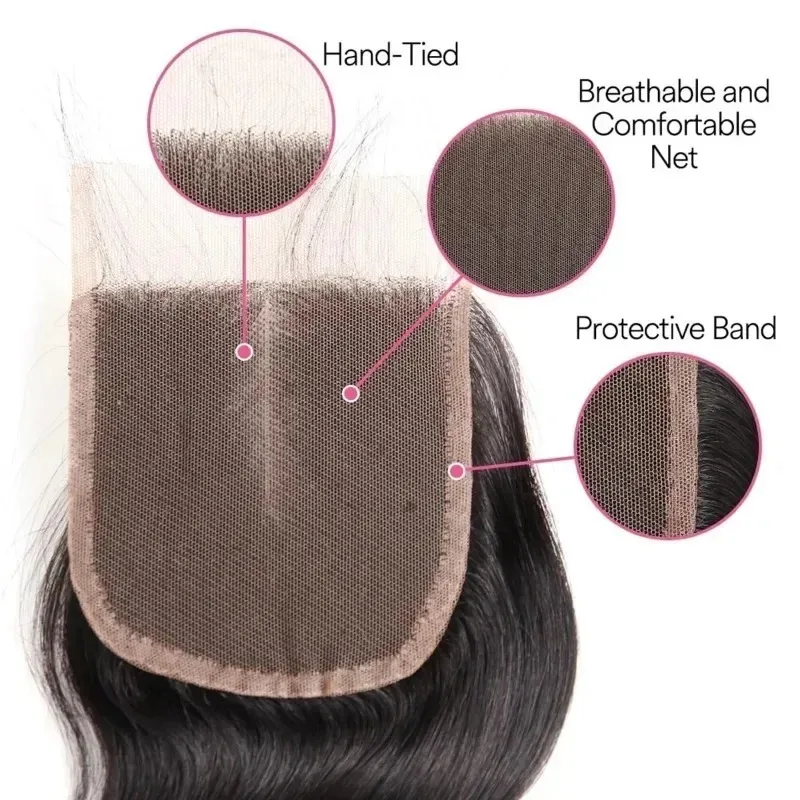 22 Zoll Echthaar 4x4 Transparenter Lace-Closure Body Wave, vorgezupft mit Babyhaar, brasilianisches unbehandeltes Jungfrauenhaar, natürliche Farbe – Detail 6