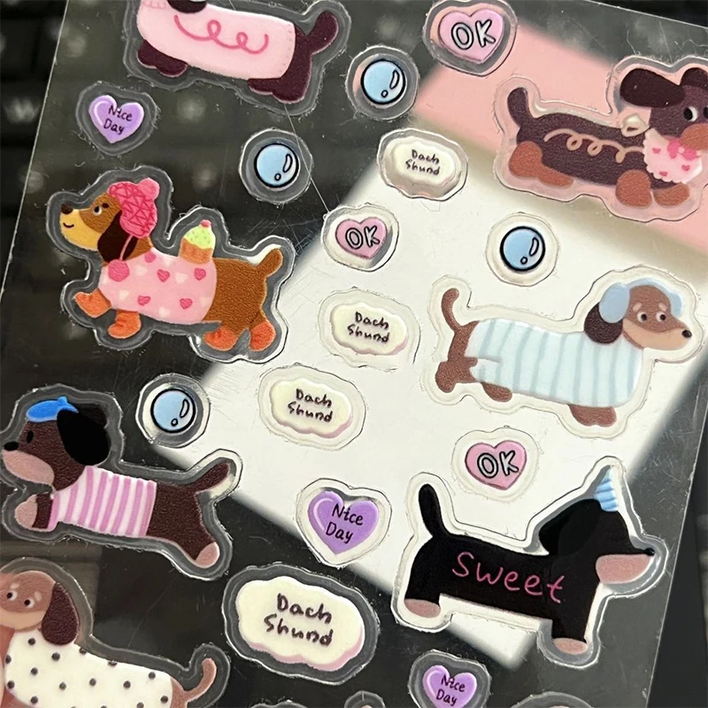 Cute Cartoon Dachshund 3D Jelly Stickers Transparent Resin Gel Self-adhesive Decoration For DIY Phone Cases Tablet Computers