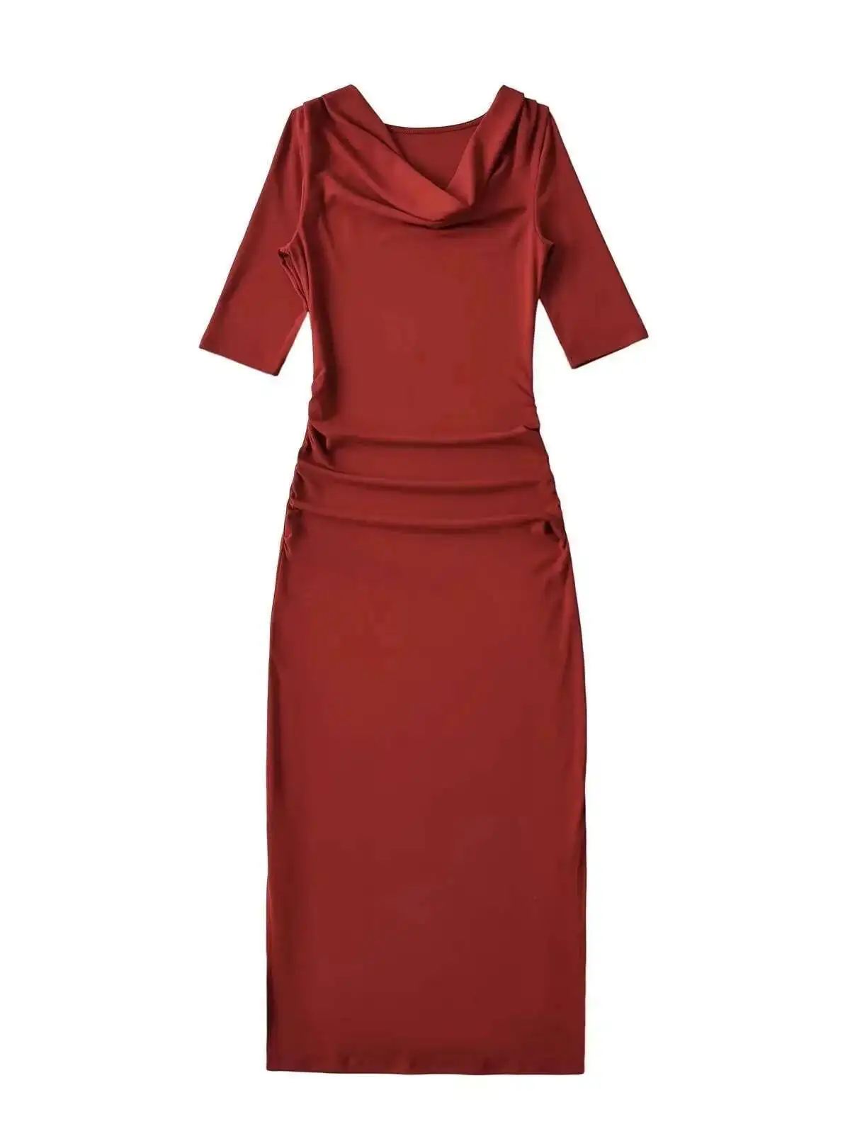 مزاجه ضوء ناضجة نمط يتمايل طوق منتصف الأكمام فستان المرأة 2024 صيف جديد عالية المرونة ضيق المناسب فستان 0JHL