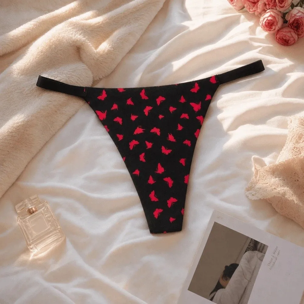 Bikini Style Seamless Women Thongs Lingerie Lips Ice Silk Panties Flower Heart Low-waist Underwear Beach Wear