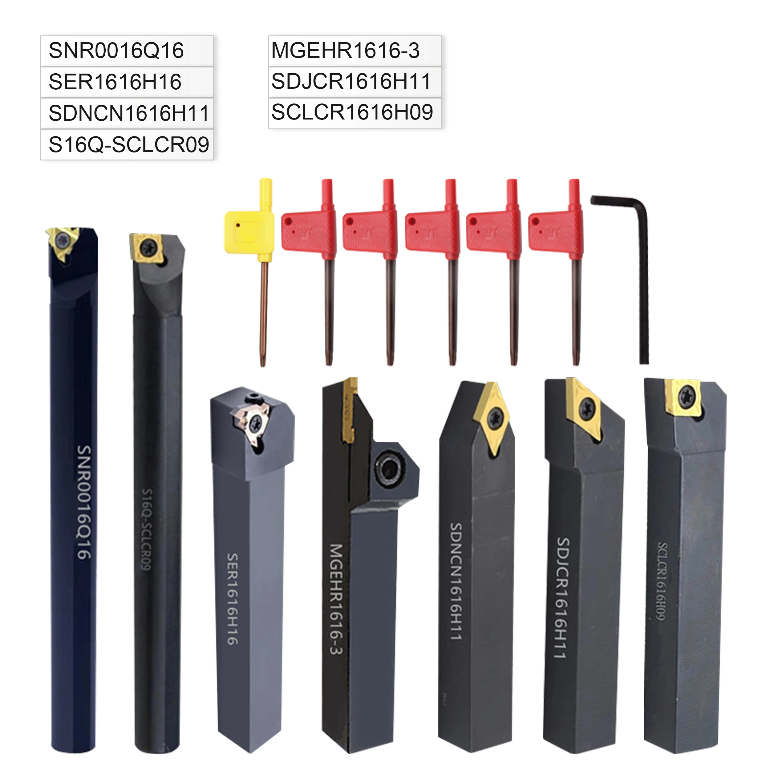 7Sets of 16MM CNC Lathe Turning Tool Holder Boring Bar with Applicable Inserts and Wrenches Set for Turning Threading