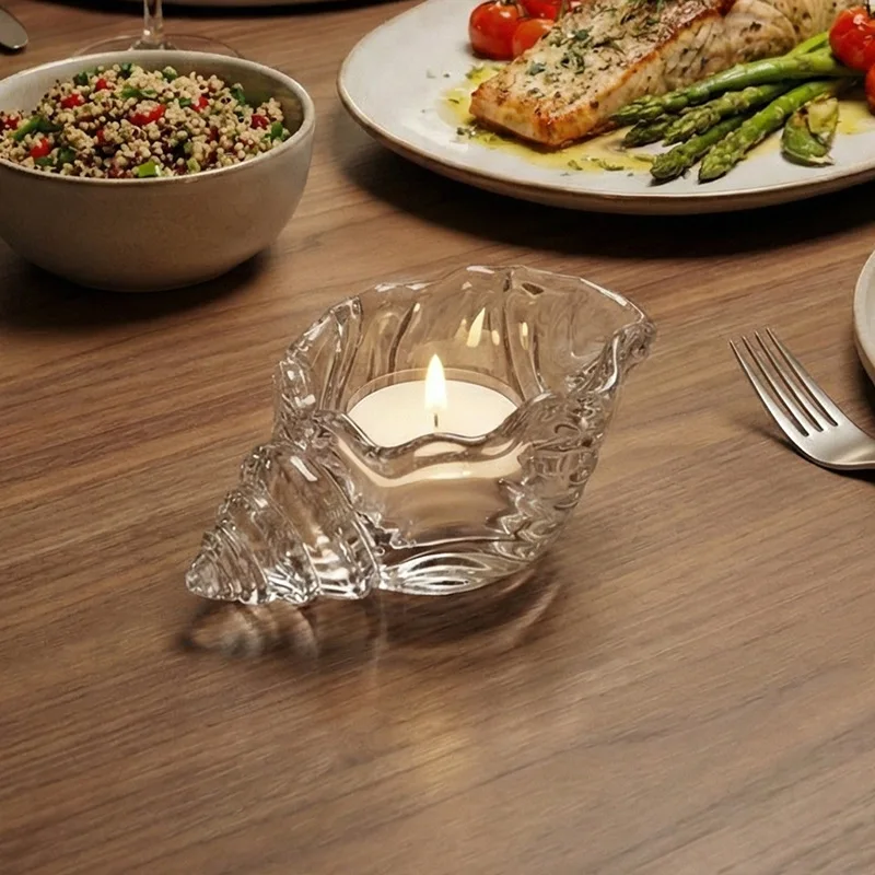 Light Luxury Transparent Glass Conch Shaped Candle Holder Romantic Candlelight Dinner Decor Photo Shooting Prop Home Decor