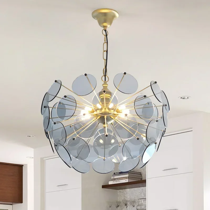 Ltalian Light Luxury Living Room Chandelier Nordic Minimalist Disc Petal Glass Dining  Lamp  Bedroom