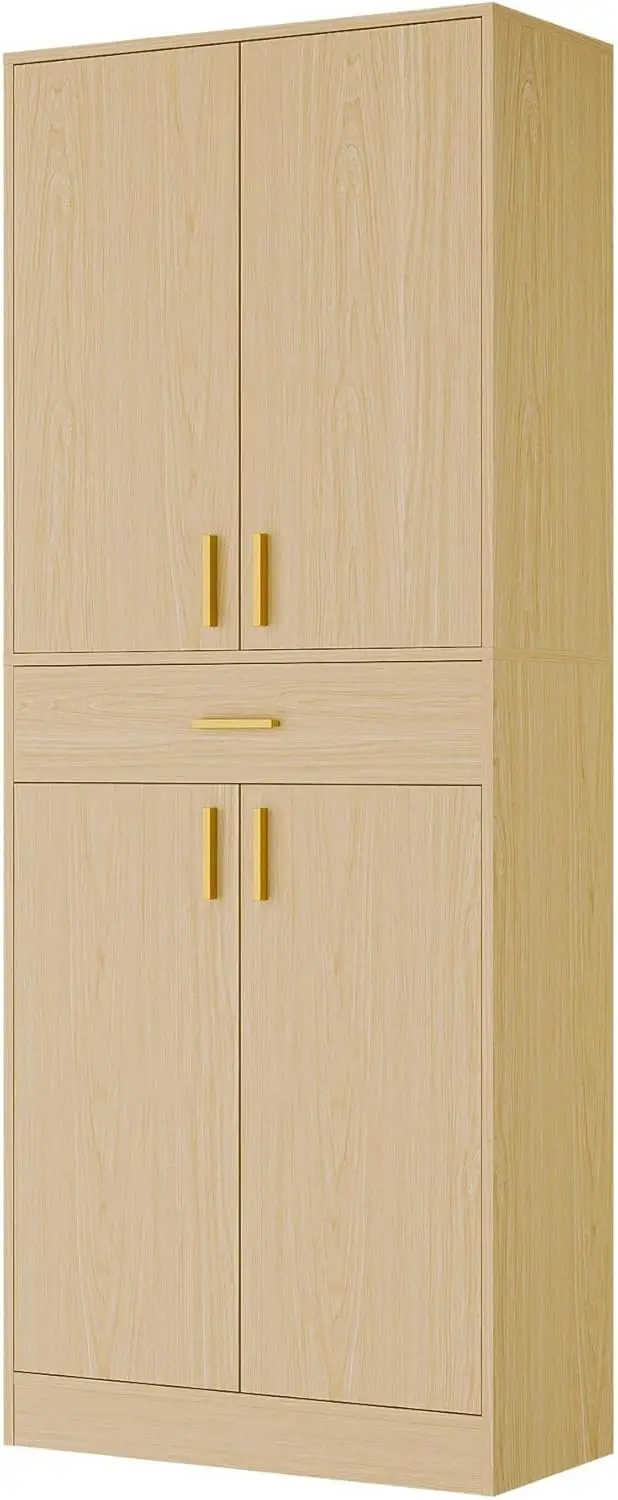 خزانة مخزن، خزانة تخزين المطبخ بطول 71 بوصة مع أبواب ورفوف، خزانة خشبية قائمة بذاتها مع درج