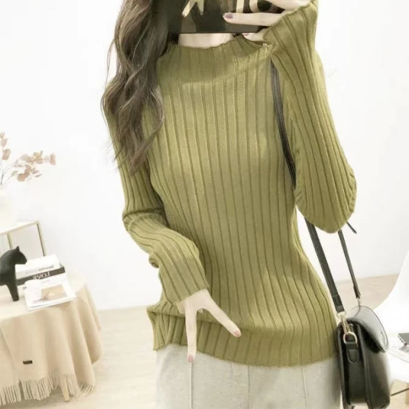 Trendy Semi-High Collar Knitwear Long Sve Loose Women's Inner Wear Base irt Top for Autumn Winter Versatile Faionable
