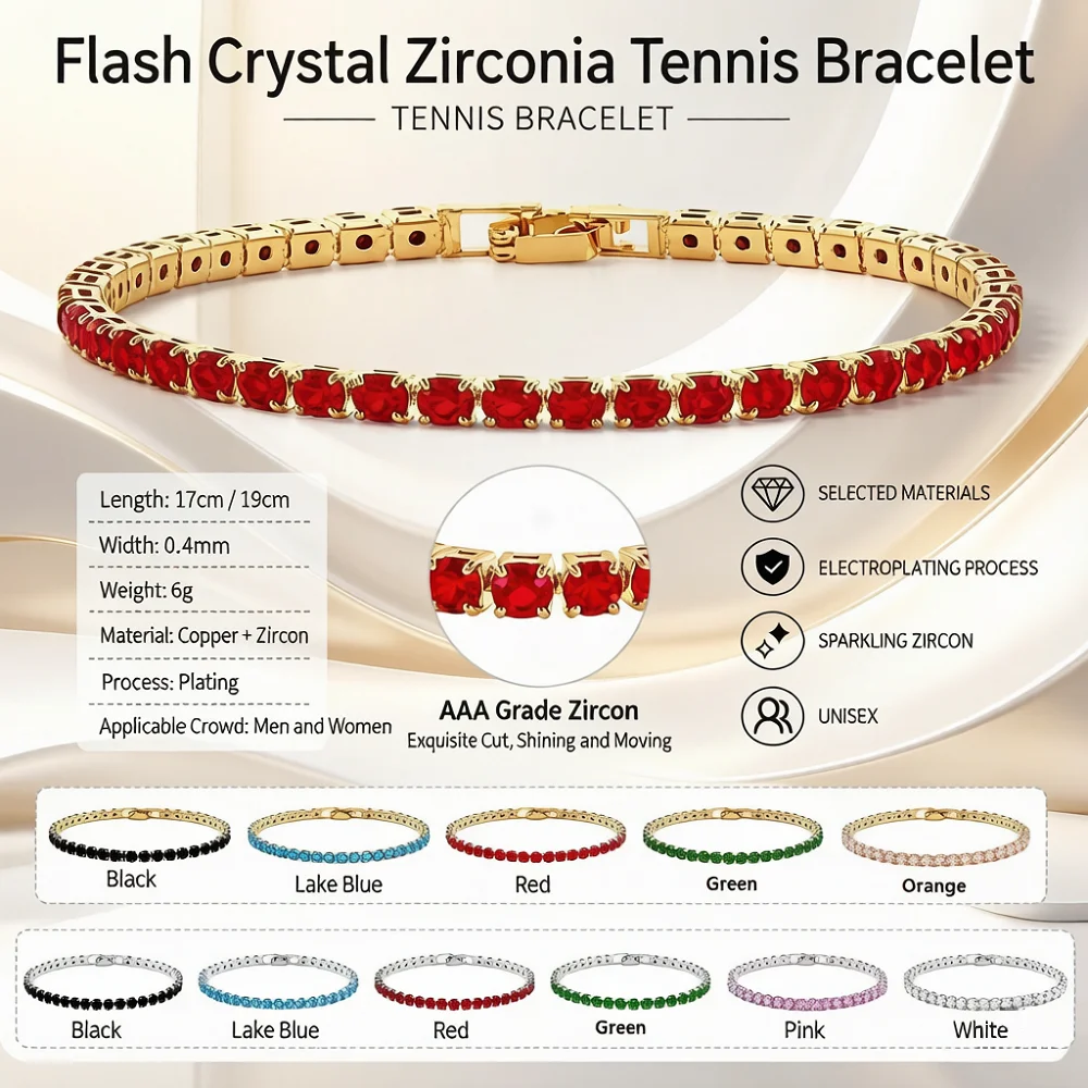 Adjustable Sparkling Crystal Zirconia Tennis Bracelet Rose Gold Silver Color Unisex Elegant Wedding Party Fashion Jewelry Gift