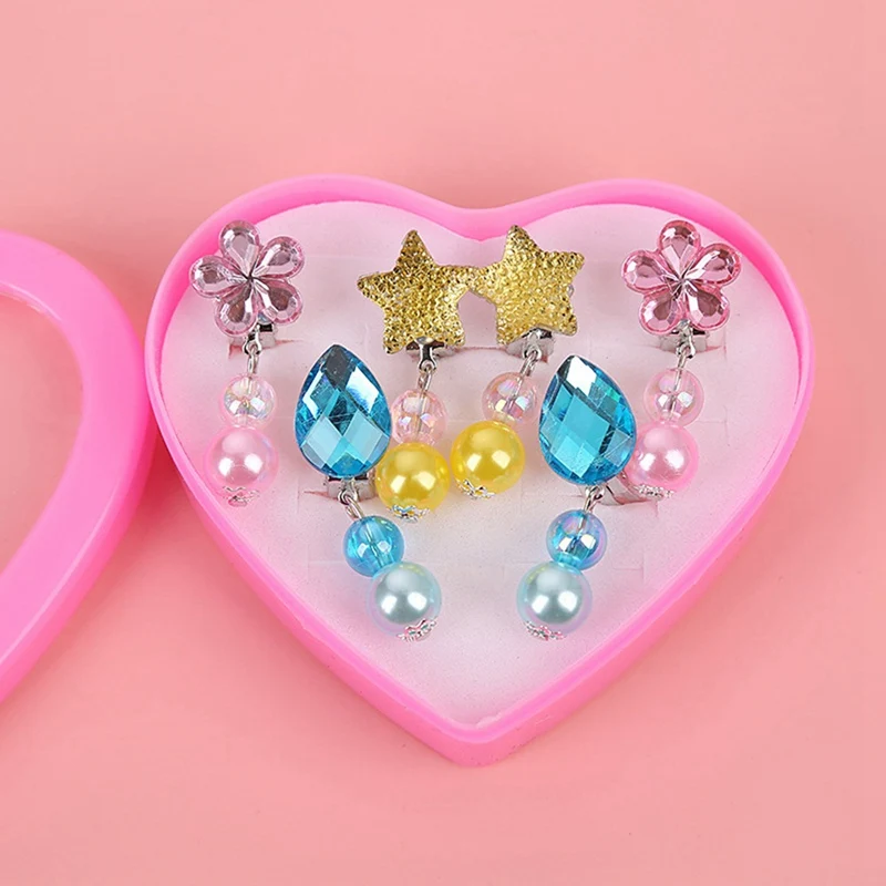 Korean Style Cartoon Heart/Flower Lovely Baby Ear Clips Set Girls Rings Star Bow Ear Clips Kids Clip Earrings Gifts for Girls