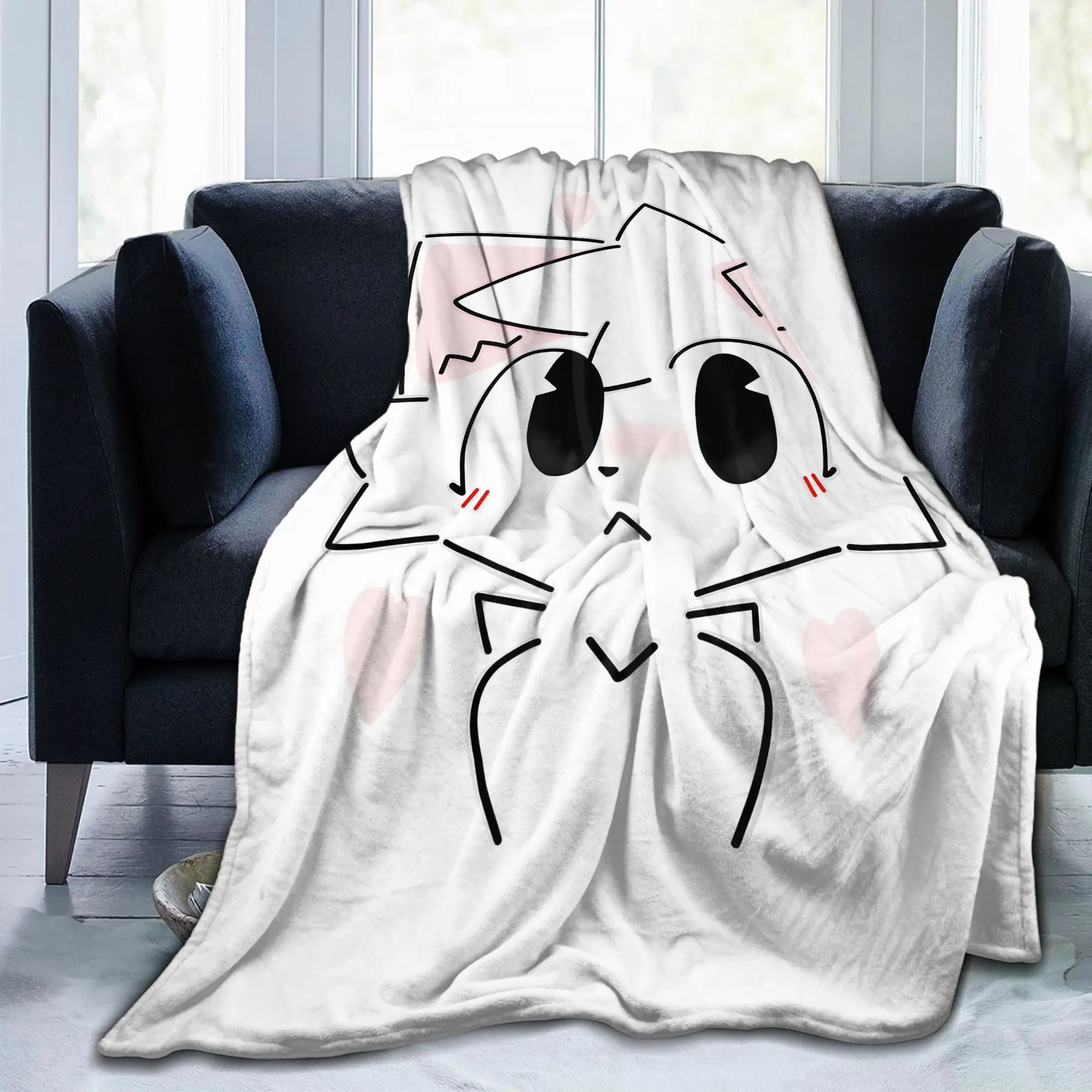 Custom Shy Boykisser Blanket Soft Fleece Autumn Warm Flannel White Cat Silly Throw Blankets for Sofa Office Bedding Bedspread