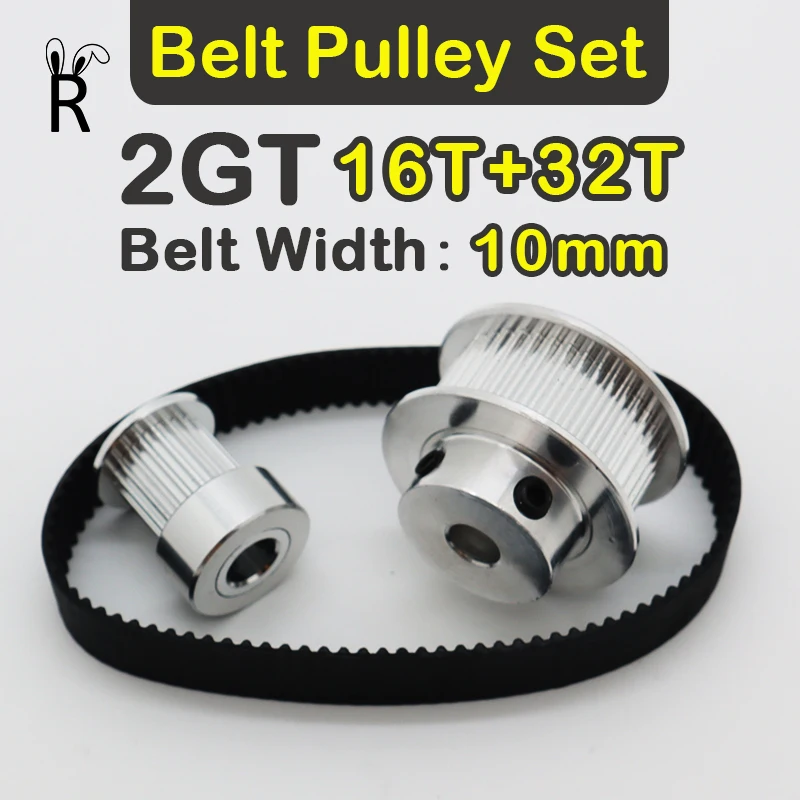 

2:1 Reduction 16T 32T 2GT Timing Pulley Set Belt Width 10mm 16Teeth 32Teeth Belt Pulley Set GT2 Pulley Set Synchronous Wheel Kit