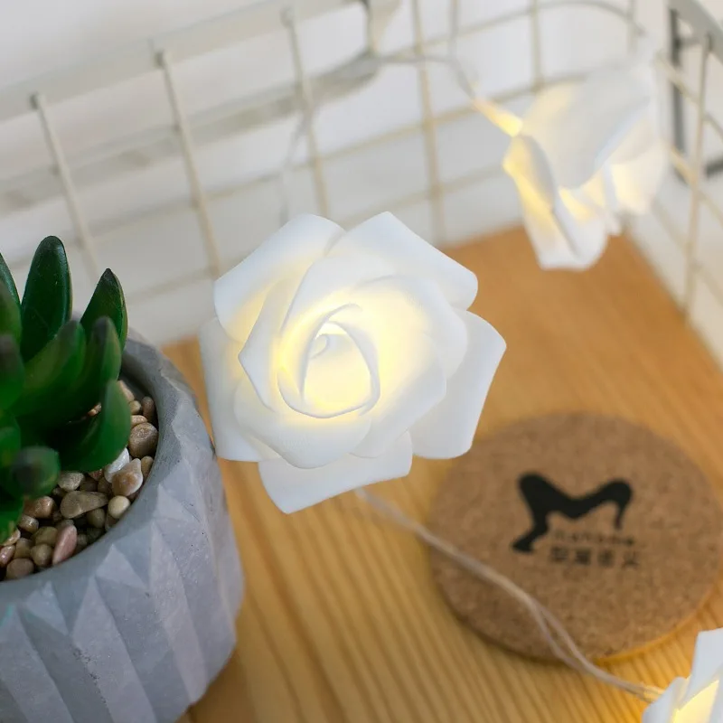 White Pink Rose LED Light String Proposal Confession Wedding Decoration Bedroom Decoration Light String Battery Box Power Supply