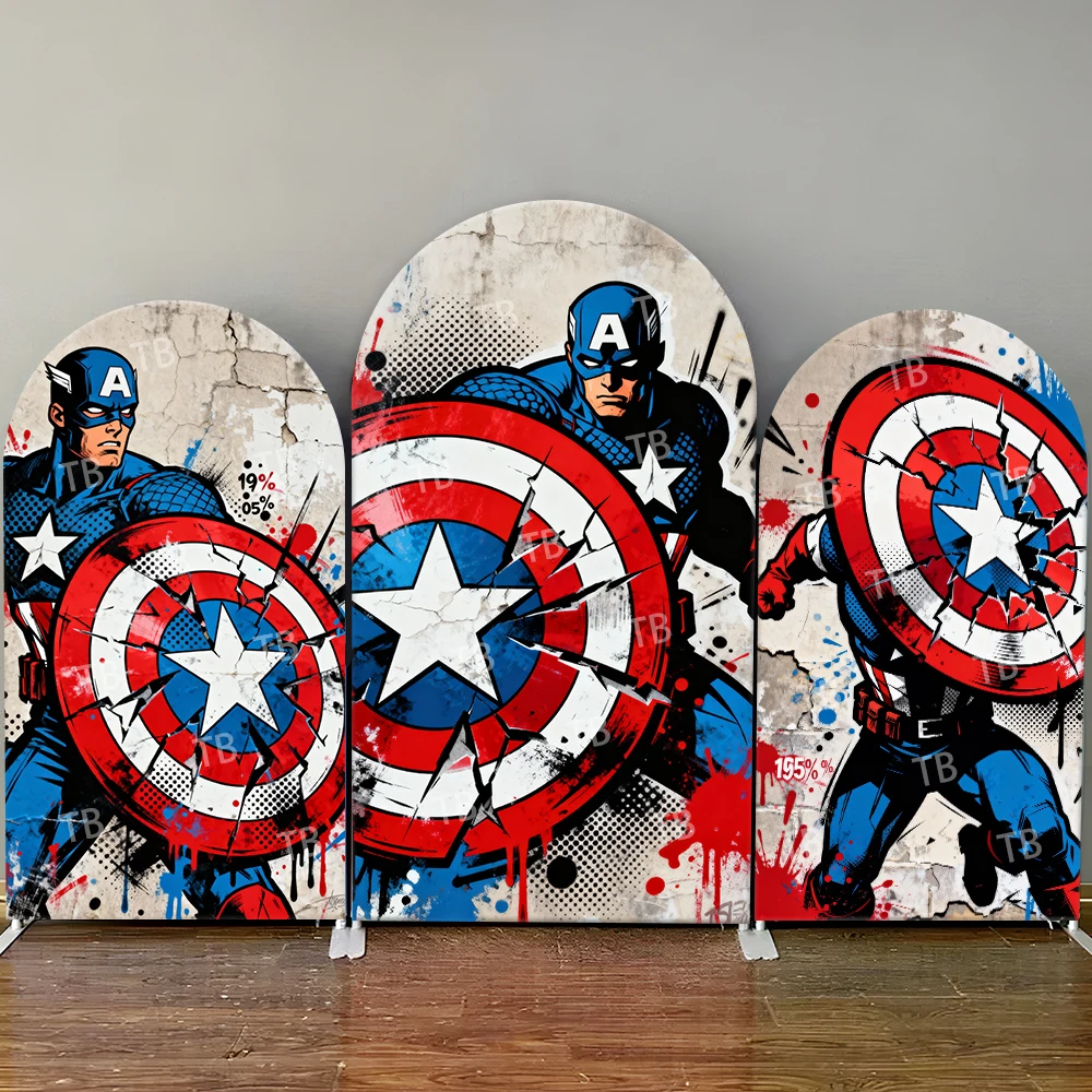 

Captain America Cracked Shield Graffiti Style Arch Backdrop Cover Edgy Hero Scene For Kids Birthday Baby Shower Photo Booth