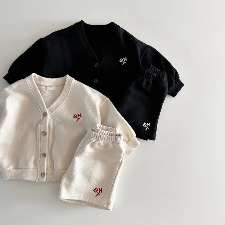 2026 Spring New Baby Long Sleeve Clothes Set Infant Girl Cotton Letter Cardigan + Shorts 2pcs Suit Toddler Boys Casual Outfits