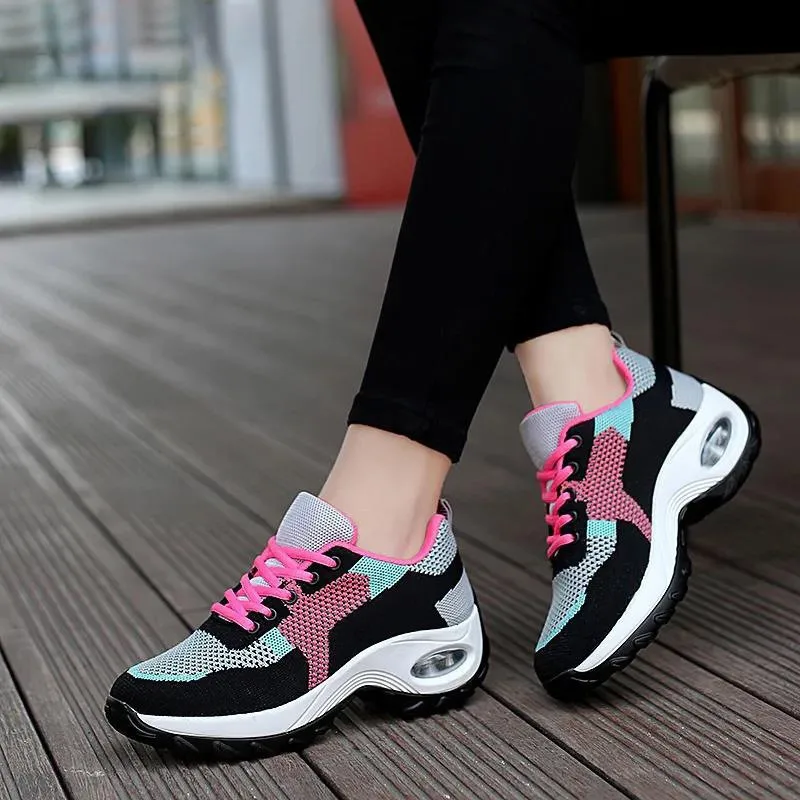 Vrouwen Sneakers Luchtkussen Wandelschoenen Ademende Gym Jogging Schoenen voor Vrouw Lace Up Platform Sportschoen Tenes Feminino