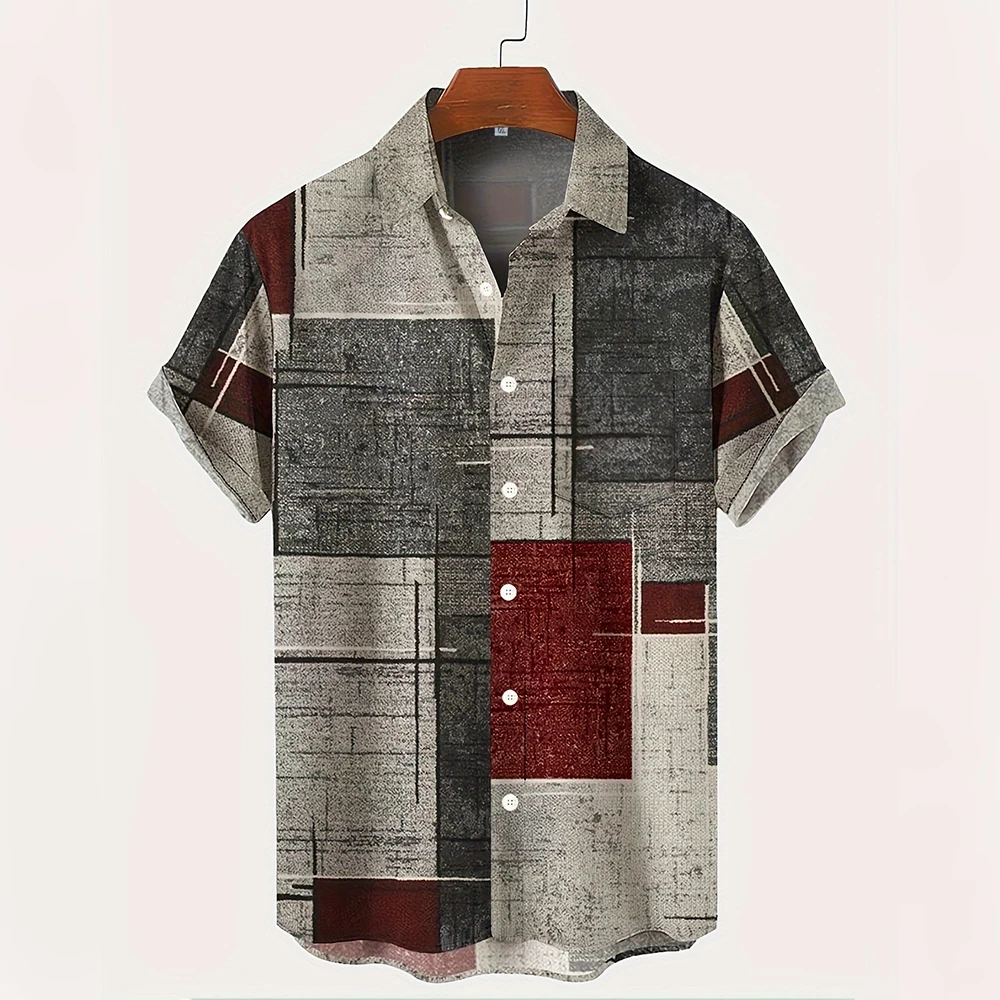 

Men'S Shirt Men'S Large Size Lapel Button Down Shirt Summer Vacation Loose Casual Shirt Vintage Print Short Sleeve Shirt