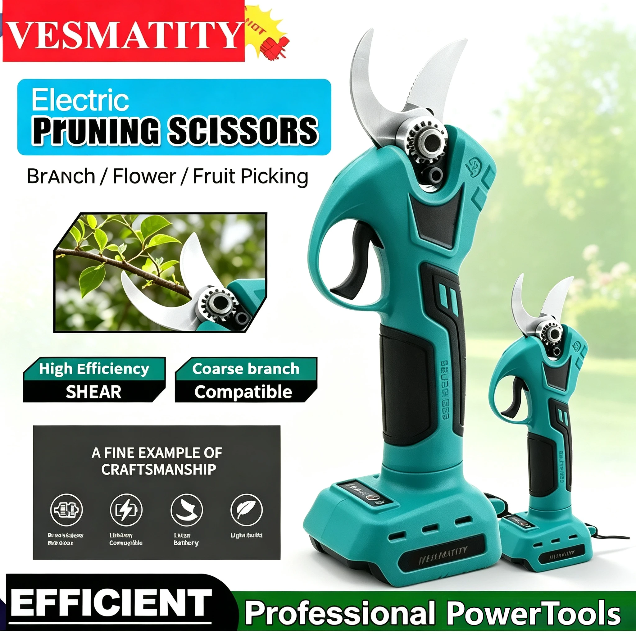 Portable Professional Garden Pruner Cordless Electric Shears Cutter Wireless Drill Power Tools  For 18V-20VBattery