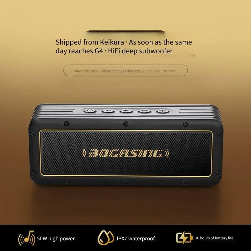 For BOGASING G4 High Power Bluetooth Speaker Heavy Bass DSP Sound IPX7 Waterproof Portable Audio Box for Home Desktop Outdoor