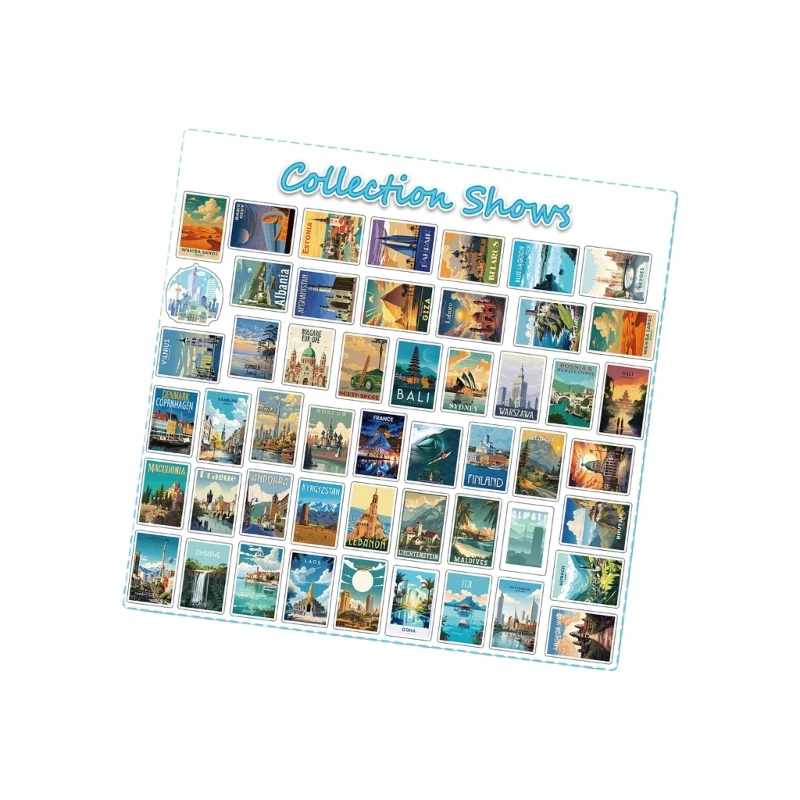 

Premium Travel Themed Travel Scrapbook Sticker Set Featuring 50 Famous Landmarks