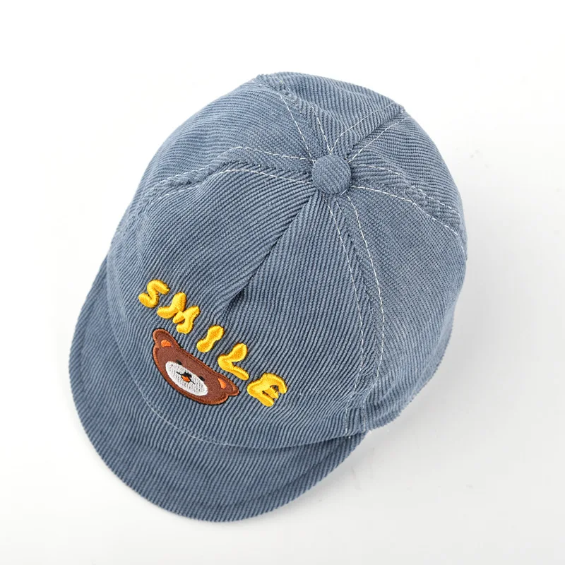 Korean Bear Baby Corduroy Baseball Hat Autumn Winter Toddler Soft Brim Peaked Cap Solid Color Cartoon Infant Boys Girls Bonnet