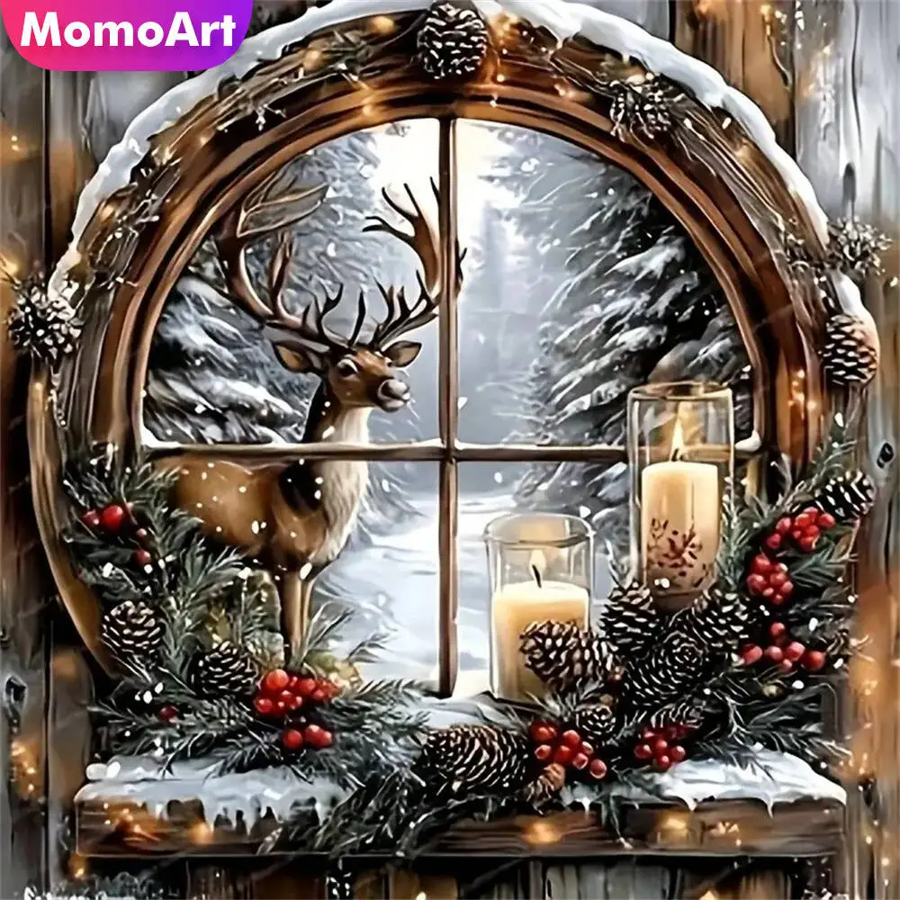 Momoart Deer Diamond Mosaic Window Landscape Christmas Gift DIY Diamond Painting Candle Needlework Handmade Hobby