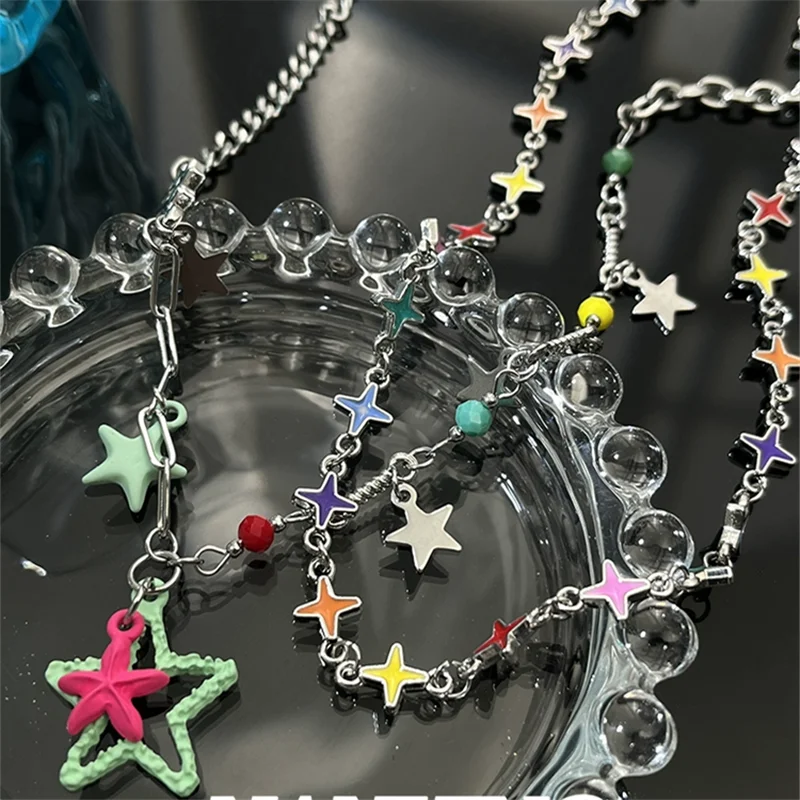 Korean Fashion Star Pentagram Chains Choker Necklaces for Women Egirl New ins Gift Necklace Y2k  EMO Hip Hop Jewelry Accessories