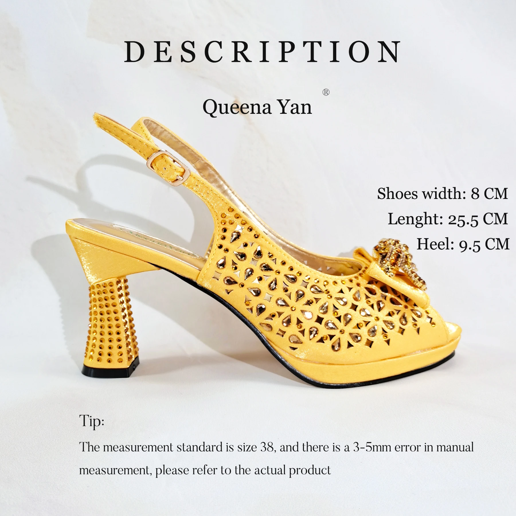 كوينا يان مخرمة بالتفصيل حفلة سعيدة منتج ممتاز تصميم زقزقة اصبع القدم الكعب العالي ومجموعة الحقائب مزينة بحجر الراين