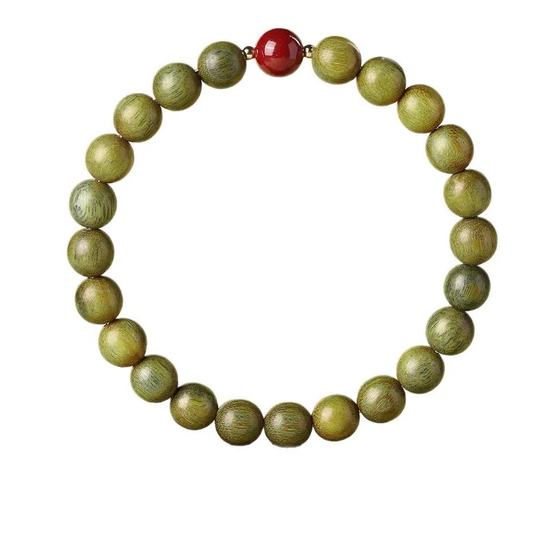 Natural Green Sandalwood Bracelet Balance Five Elements Minimalist Wooden Prayer Bracelet for Luck Gifts