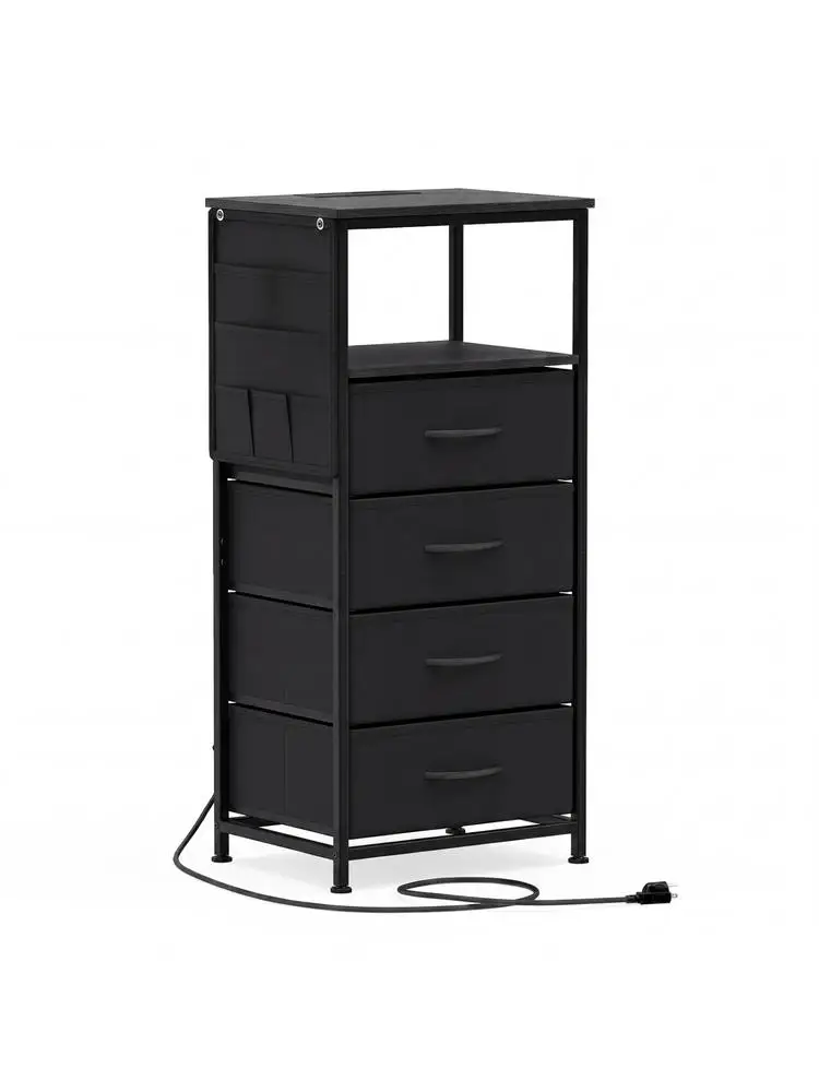 

Nightstand with Integrated Charging Station 34" Modern Bedside Table-Black