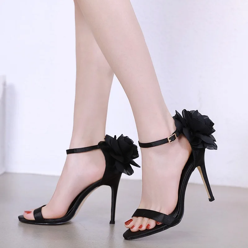 2023 Star's Same Amazon European and American Foreign Trade Women's Shoes, Flower Strip Women's High-Heeled Sandals