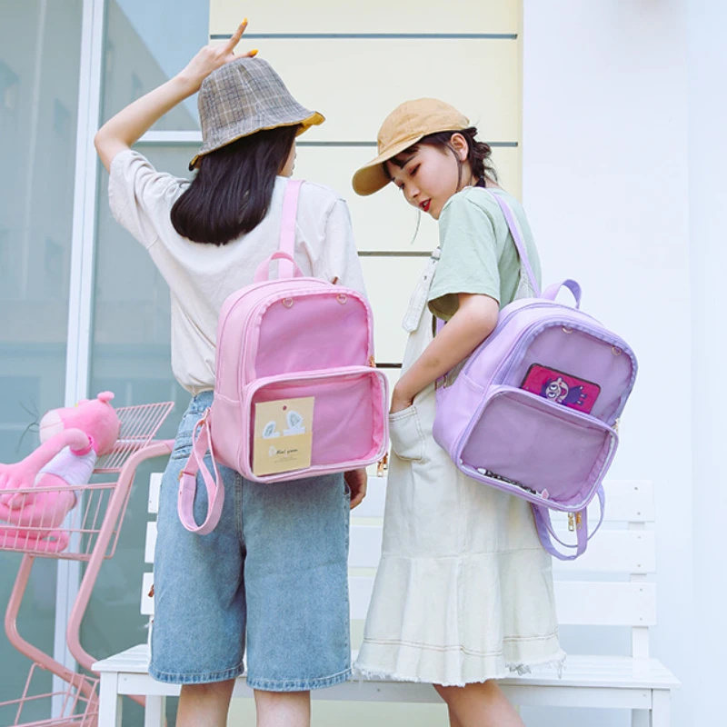 Mochilas transparentes bonitas para mujer, mochilas escolares de PVC, de Color gelatina, a la moda Ita, para adolescentes