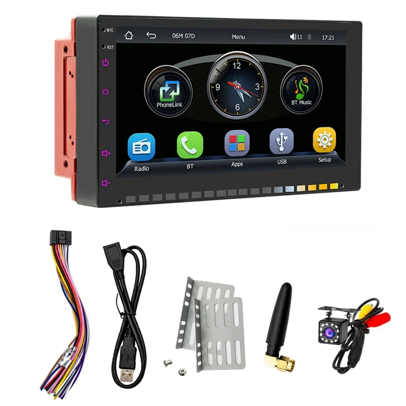 

Double Din Car Stereo Carplay & Android Auto, 7 Inch RGB Car Radio Touchscreen Bluetooth, Car Audio With FM, Rear Camera Durable