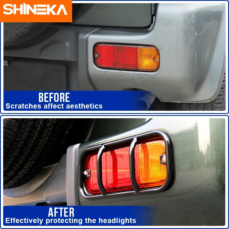 SHINEKA Lamp Hoods For Suzuki Jimny 2007 Up Iron Car Rear Bumper Fog Lamp Light Decoration Cover Rear Fog Light Trim Accessories