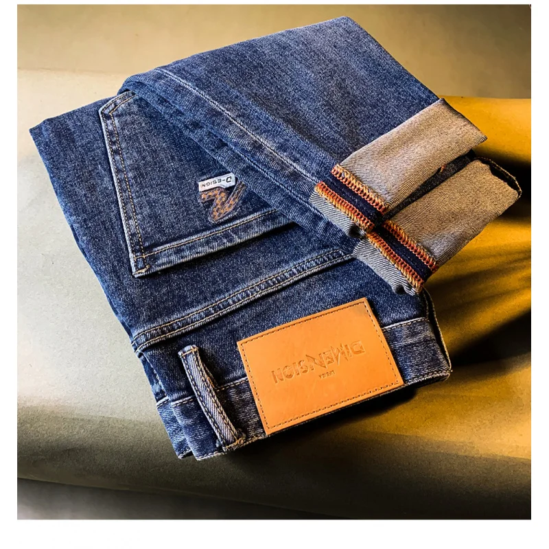 جينز رجالي راقي ملابس رجالية عصرية جينز مطاطي نمط جديد لخريف 2025 سروال أزرق غير رسمي