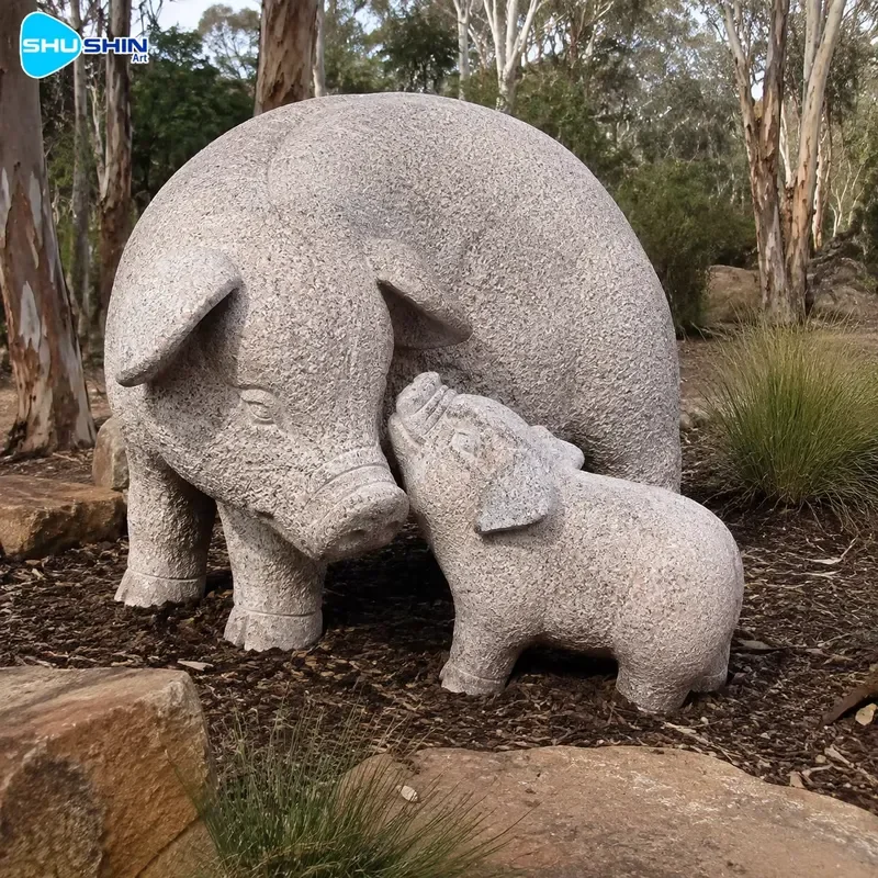 Custom Natural Stone Pig Sculpture Granite Animal Statue Hand Carved Outdoor Garden Landscape Park Farm Decor Animal Art