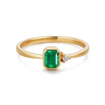 Prasiolite 여성용 천연 에메랄드 반지, Anillos Mujer 리얼 18 K 옐로우 골드 반지, 골드 주얼리, 결혼 약혼 선물 