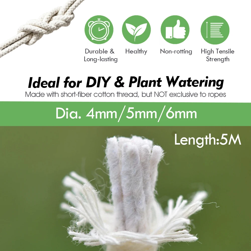 4/5/6mm Self Watering Cotton Wick Cord Potted Plant Seedlings ​Flower Pot DIY Automatic Watering Drip Garden Irrigation System