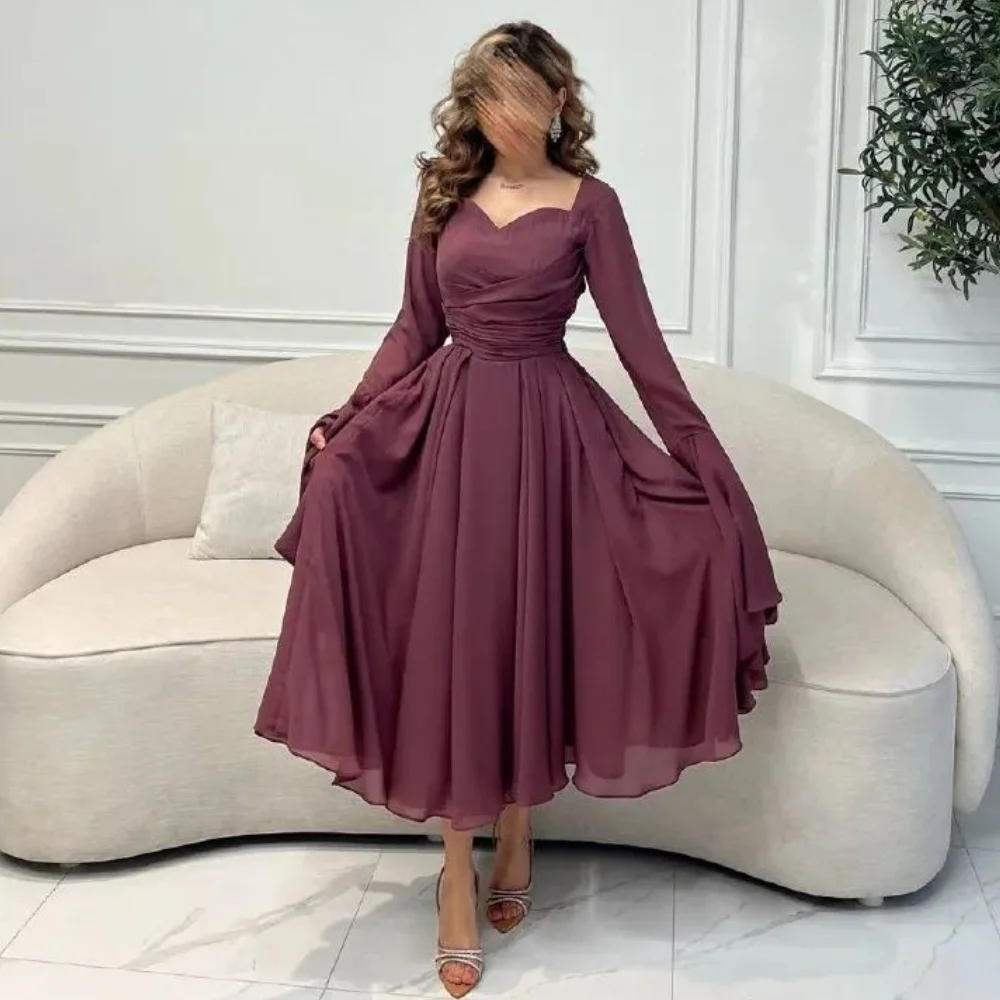 

Classic Chiffon Draped Pleat Ruched A-line Sweetheart Midi Dresses Unisex Chinese Style Formal Casual Simple Homecoming Dresses