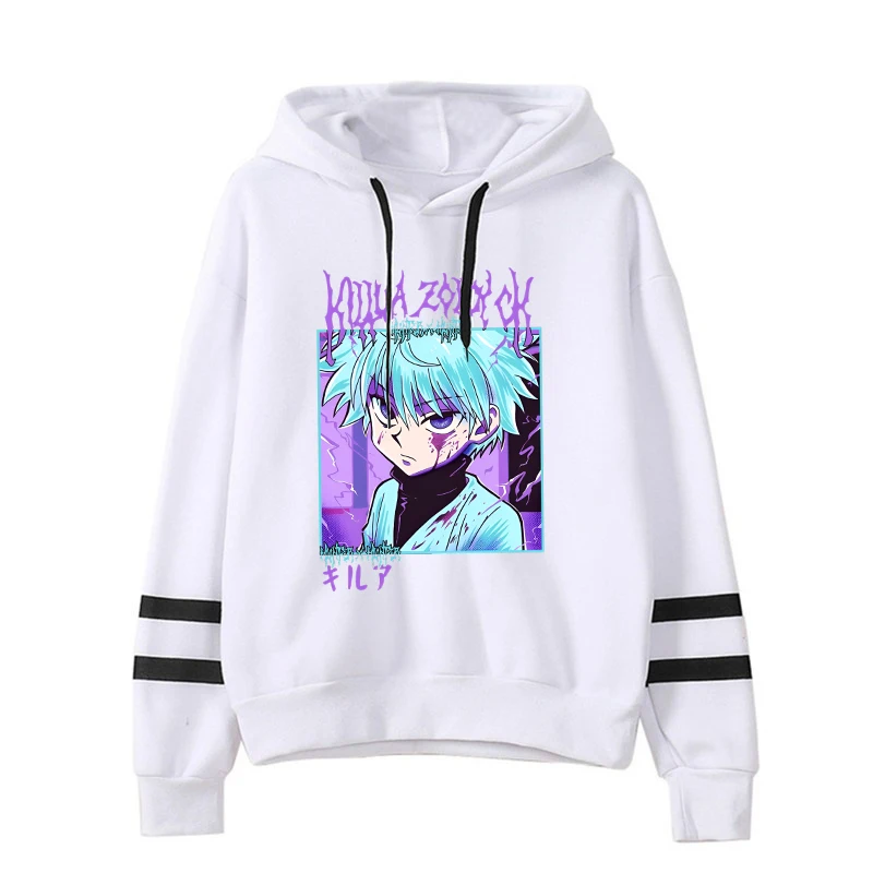 New Fashion Anime Killua Zoldyck Pullover Long Sleeve Sports Hoodie Women Stripe Sweatshirt Pullover Tops