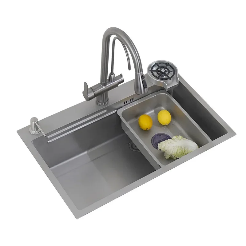 

Household 304 stainless steel, gun gray, large single tank, vegetable basin, kitchen sink, vegetable basin