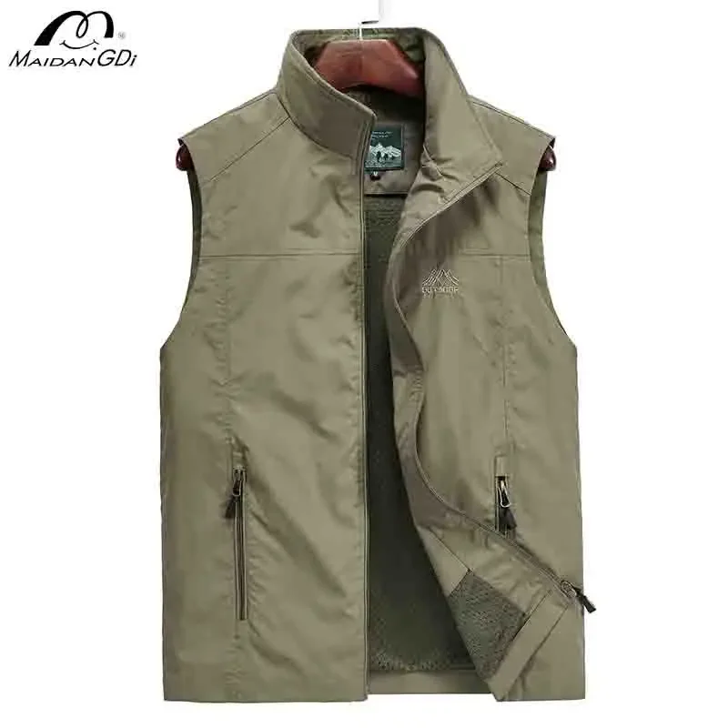 Maidangdi Men's Outdoor Leisure Quick Drying Vest Photographer Vest Fishing Daily Travel  Zipper Sleeveless  High collar Vest