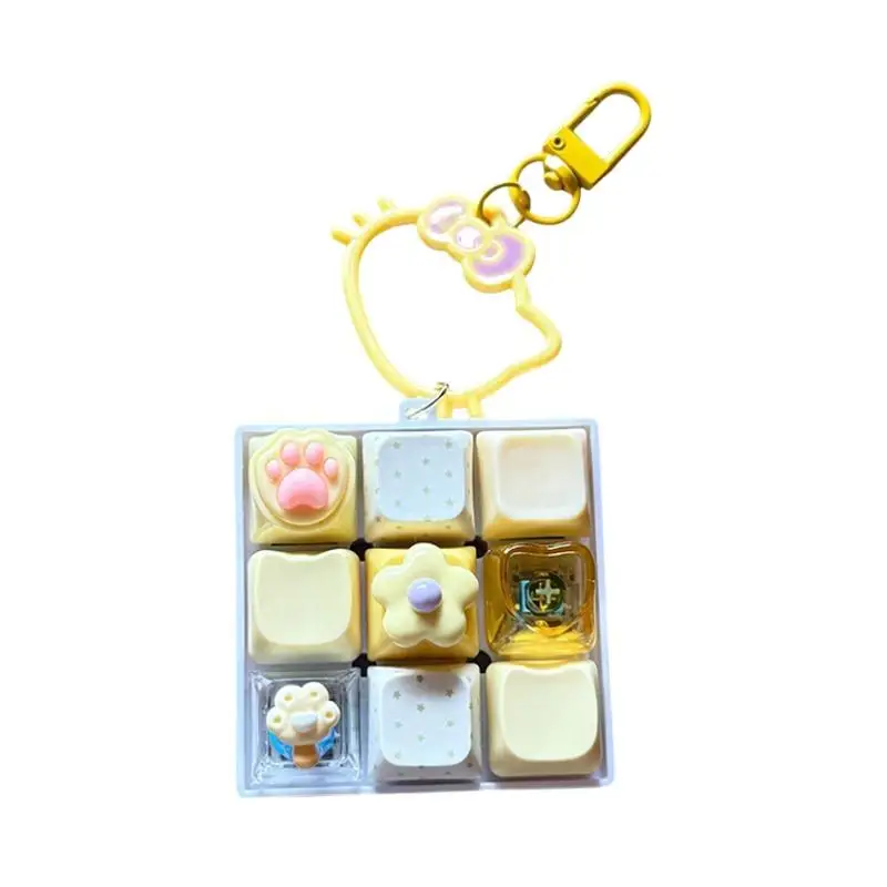 1PCS 9 Keys Cute Flower Heart Star Mechanical Keycap Fidget Keychain Press Toy