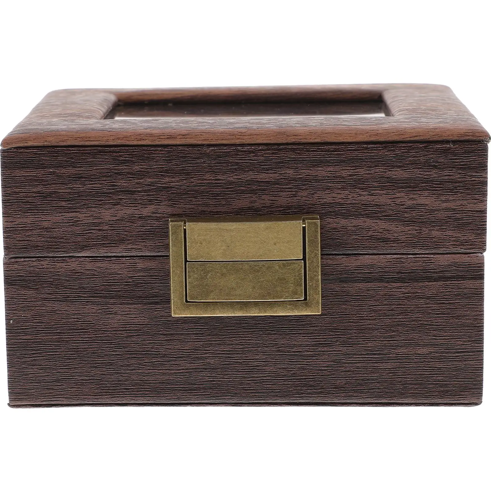 

Wood Grain Jewelry Box 2 Compartments Clear Lid Storage Case for Earrings Necklaces Bracelets Wood Material Lightweight Sturdy