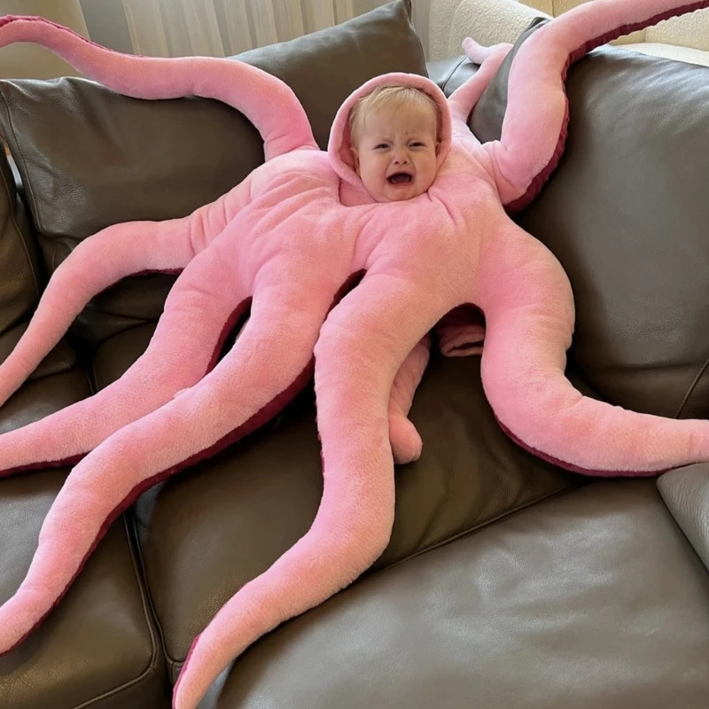 Plush Toy Octopus Pillow Baby Costume Wearable Animal Costume Stuffed Pillow Children Room Decoration Photo Accessories A2UB