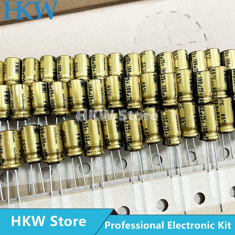 Capacitores Eletrolíticos Série Nichicon-fw Capacitor de Áudio Hifi 100uf 25v 63×11 mm Original Novo Ufw1e101 100 Pcs